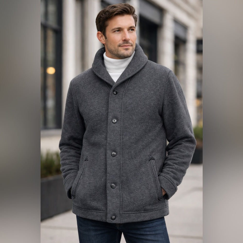 Porter & Ash London grey wool blend jacket Sweatshirt Shawl Collar Sz Medium